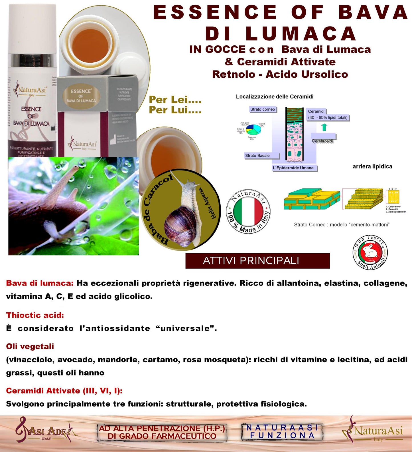 ESSENCE OF BAVA DI LUMACA NaturaAsi™ 15ml NATURAASI RISTRUTTURANTE, NUTRIENTE, PURIFICATRICE E CICATRIZZANTE riduce segni dell’acne; -contrasta le rughe e i segni d’espressione cicatrizzante  Bava di lumaca Ceramidi attivate