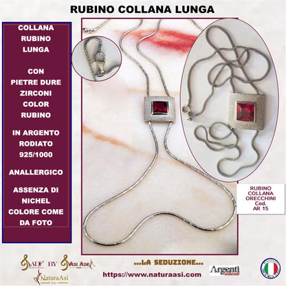 AR RUBINO COLLANA LUNGA ZIRCONE RUBINO IN ARGENTO RODIATO 925/1000 ANALLERGICO SEDUZIONE