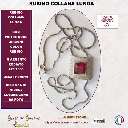 AR RUBINO COLLANA LUNGA ZIRCONE RUBINO IN ARGENTO RODIATO 925/1000 ANALLERGICO SEDUZIONE