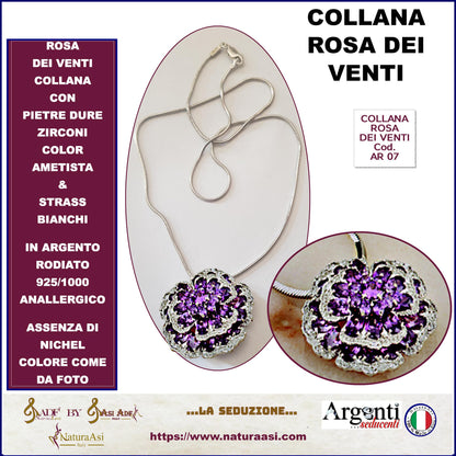 AR COLLANA ROSA DEI VENTI ZIRCONI AMETISTA STRASS BIANCHI NICHEL FREE ARGENTO RODIATO 925/1000 SEDUZIONE