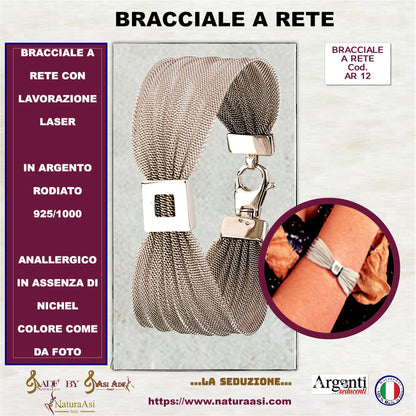 AR PARURE GIROCOLLO & BRACCIALE  A RETE CON LAVORAZIONE LASER IN ARGENTO RODIATO 925/1000 ANALLERGICO  NICHEL FREE