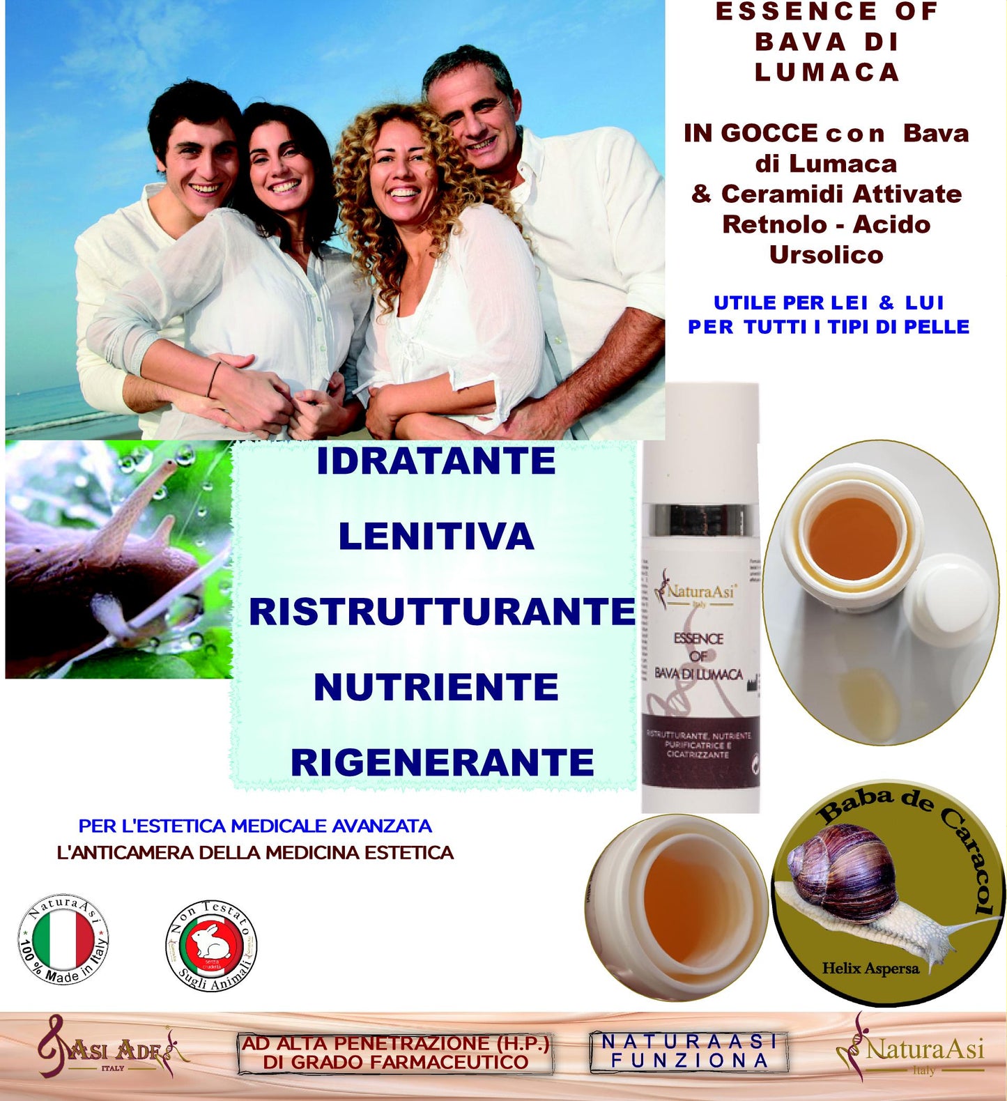 ESSENCE OF BAVA DI LUMACA NaturaAsi™ 15ml NATURAASI RISTRUTTURANTE, NUTRIENTE, PURIFICATRICE E CICATRIZZANTE riduce segni dell’acne; -contrasta le rughe e i segni d’espressione cicatrizzante  Bava di lumaca Ceramidi attivate