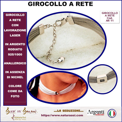 AR PARURE GIROCOLLO & BRACCIALE  A RETE CON LAVORAZIONE LASER IN ARGENTO RODIATO 925/1000 ANALLERGICO  NICHEL FREE