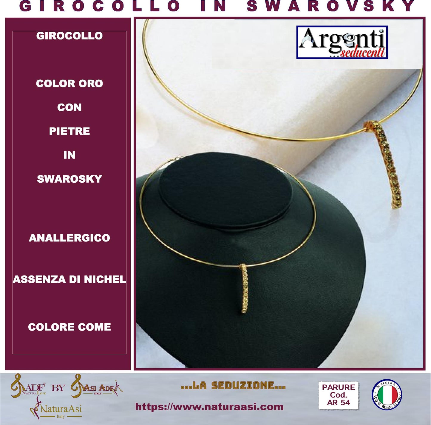 AR PARURE GIROCOLLO & ORECCHINI   COLOR ORO CON PIETRE  IN SWAROVSKY