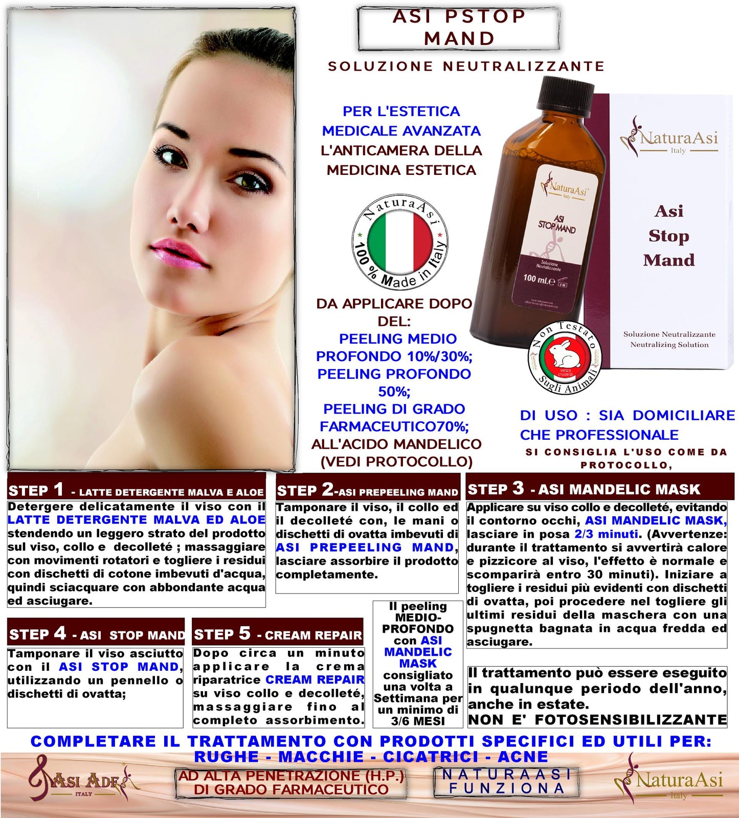 ASI STOP MAND | NaturaAsi™ ml 100 Soluzione Neutralizzante  e riequilibrare il pH Prodotto in grado di neutralizzare e riequilibrare il pH della pelle, dopo l’applicazione del peeling