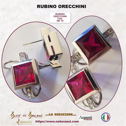 AR RUBINO PARURE  COLLANA LUNGA E ORECCHINI IN ARGENTO RODIATO 925/1000  ANALLERGICO ZIRCONI COLOR RUBINO