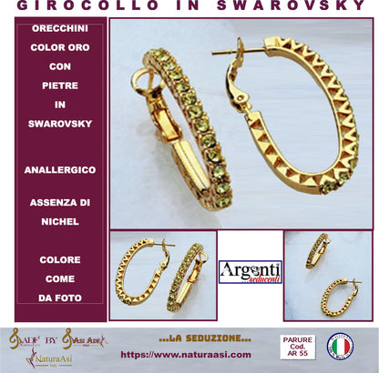 AR PARURE GIROCOLLO & ORECCHINI   COLOR ORO CON PIETRE  IN SWAROVSKY