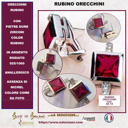 AR RUBINO PARURE  COLLANA LUNGA E ORECCHINI IN ARGENTO RODIATO 925/1000  ANALLERGICO ZIRCONI COLOR RUBINO