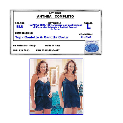 ANTHEA COMPLETO TOP E COULOTTE E CANOTTA CORTA PURA SETA 100%