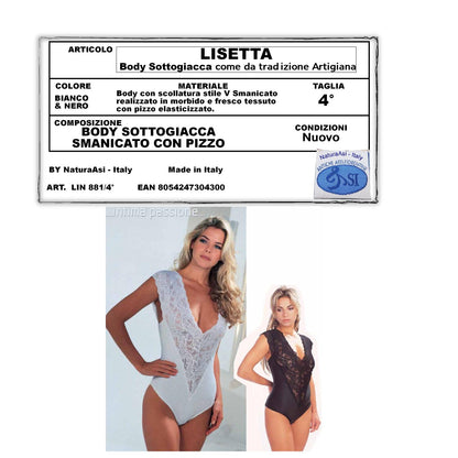 LISETTA BODY SOTTOGIACCA IN PIZZO ELASTICIZZATO ADERENTE SCOLLO A V