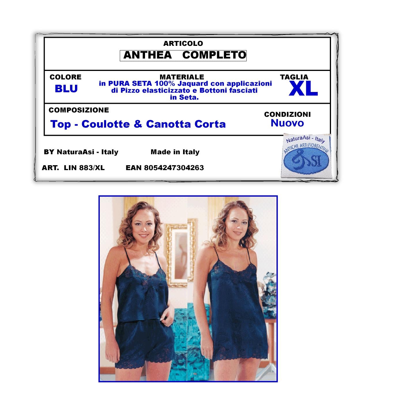 ANTHEA COMPLETO TOP E COULOTTE E CANOTTA CORTA PURA SETA 100%