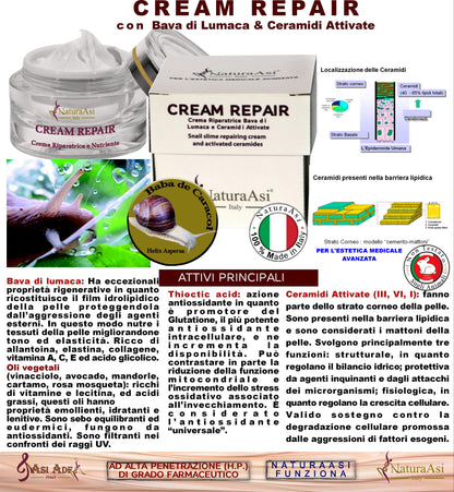 ASI CREAM REPAIR | NaturaAsi™  ml 50 emolliente, idratante, lenitive, Pelle ristrutturata, riparata e tonificata;-Contiene attivi in grado di stimolare la sintesi di collagene ed elastina nella matrice extracellulare.