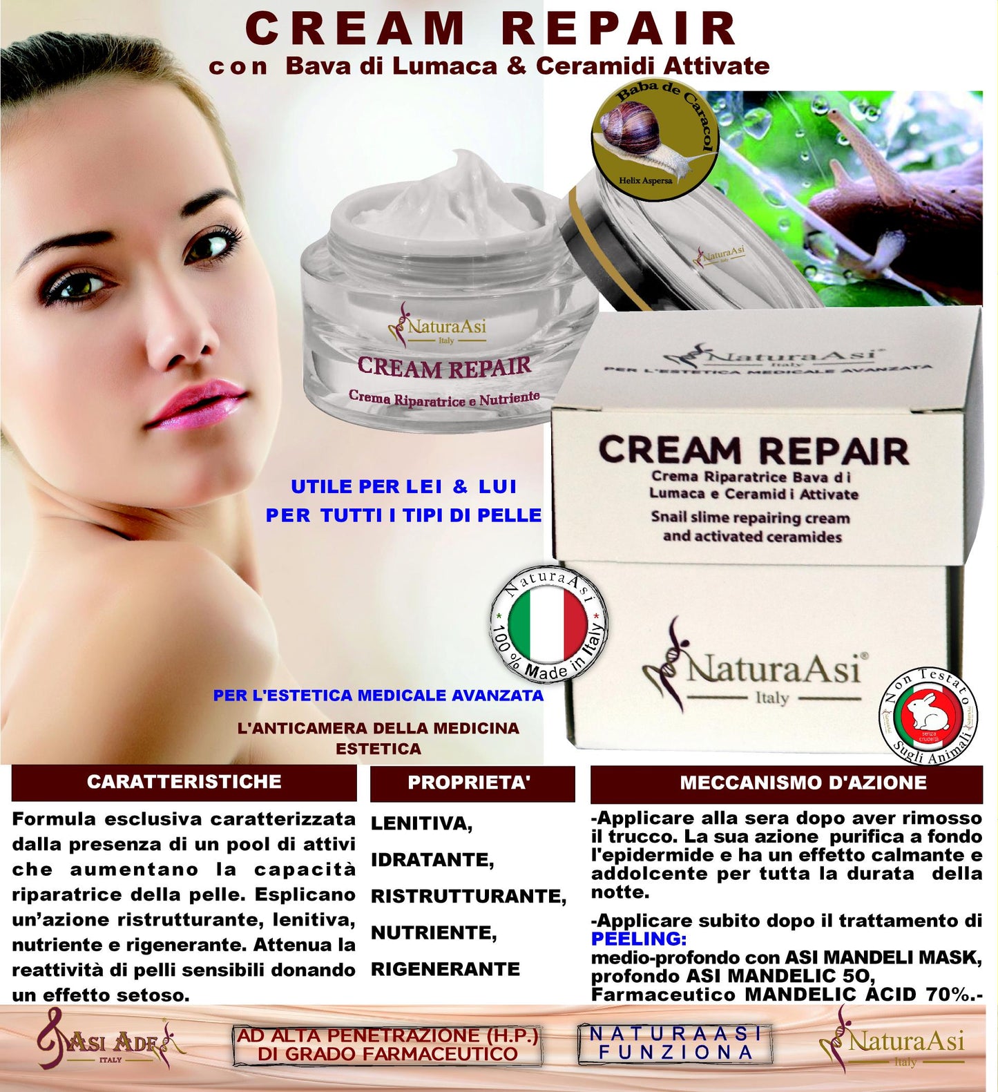 ASI CREAM REPAIR | NaturaAsi™  ml 50 emolliente, idratante, lenitive, Pelle ristrutturata, riparata e tonificata;-Contiene attivi in grado di stimolare la sintesi di collagene ed elastina nella matrice extracellulare.