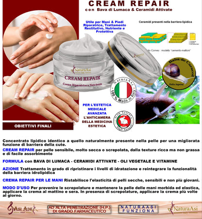 ASI CREAM REPAIR | NaturaAsi™  ml 50 emolliente, idratante, lenitive, Pelle ristrutturata, riparata e tonificata;-Contiene attivi in grado di stimolare la sintesi di collagene ed elastina nella matrice extracellulare.