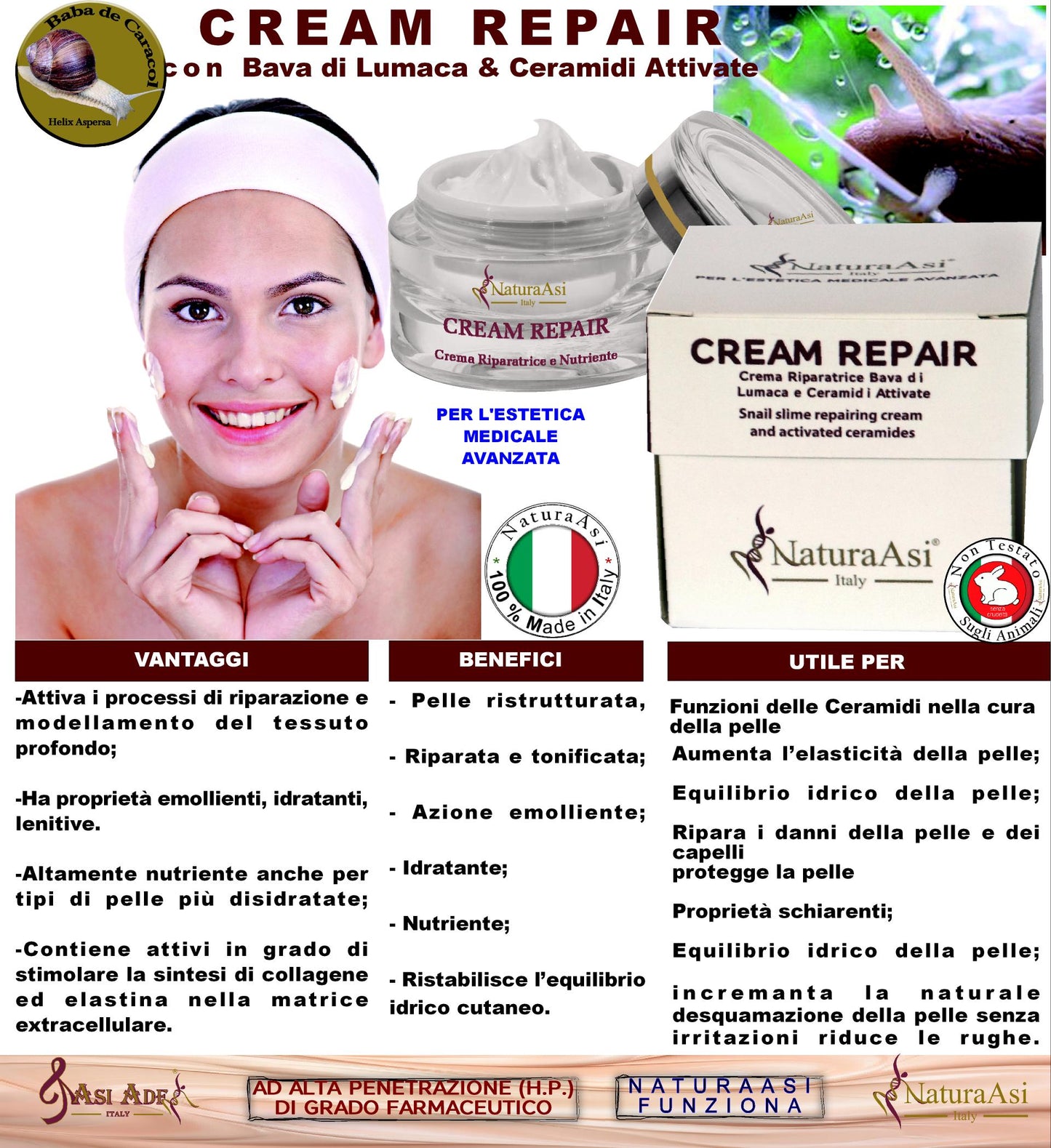 ASI CREAM REPAIR | NaturaAsi™  ml 50 emolliente, idratante, lenitive, Pelle ristrutturata, riparata e tonificata;-Contiene attivi in grado di stimolare la sintesi di collagene ed elastina nella matrice extracellulare.