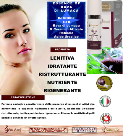 ESSENCE OF BAVA DI LUMACA NaturaAsi™ 15ml NATURAASI RISTRUTTURANTE, NUTRIENTE, PURIFICATRICE E CICATRIZZANTE riduce segni dell’acne; -contrasta le rughe e i segni d’espressione cicatrizzante  Bava di lumaca Ceramidi attivate