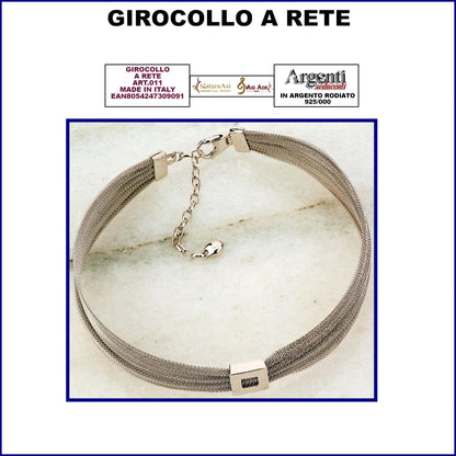 AR GIROCOLLO A RETE CON LAVORAZIONE LASER ARGENTO RODIATO 925/1000 ANALLERGICO NICHEL FREE