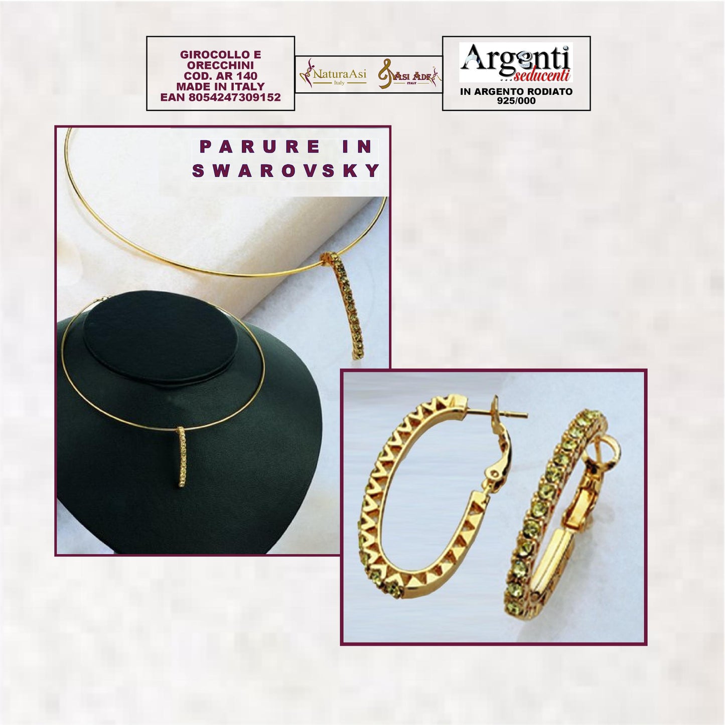 AR PARURE GIROCOLLO & ORECCHINI   COLOR ORO CON PIETRE  IN SWAROVSKY