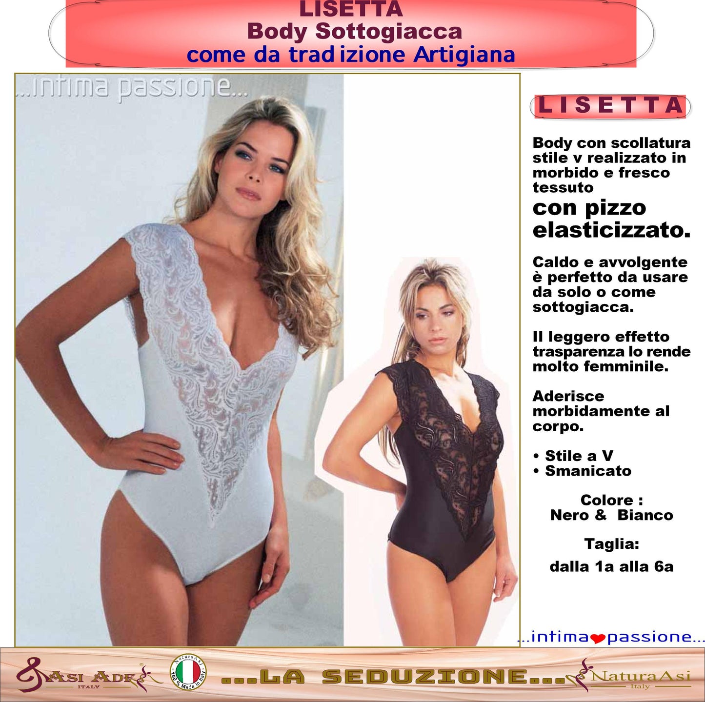 LISETTA BODY SOTTOGIACCA IN PIZZO ELASTICIZZATO ADERENTE SCOLLO A V