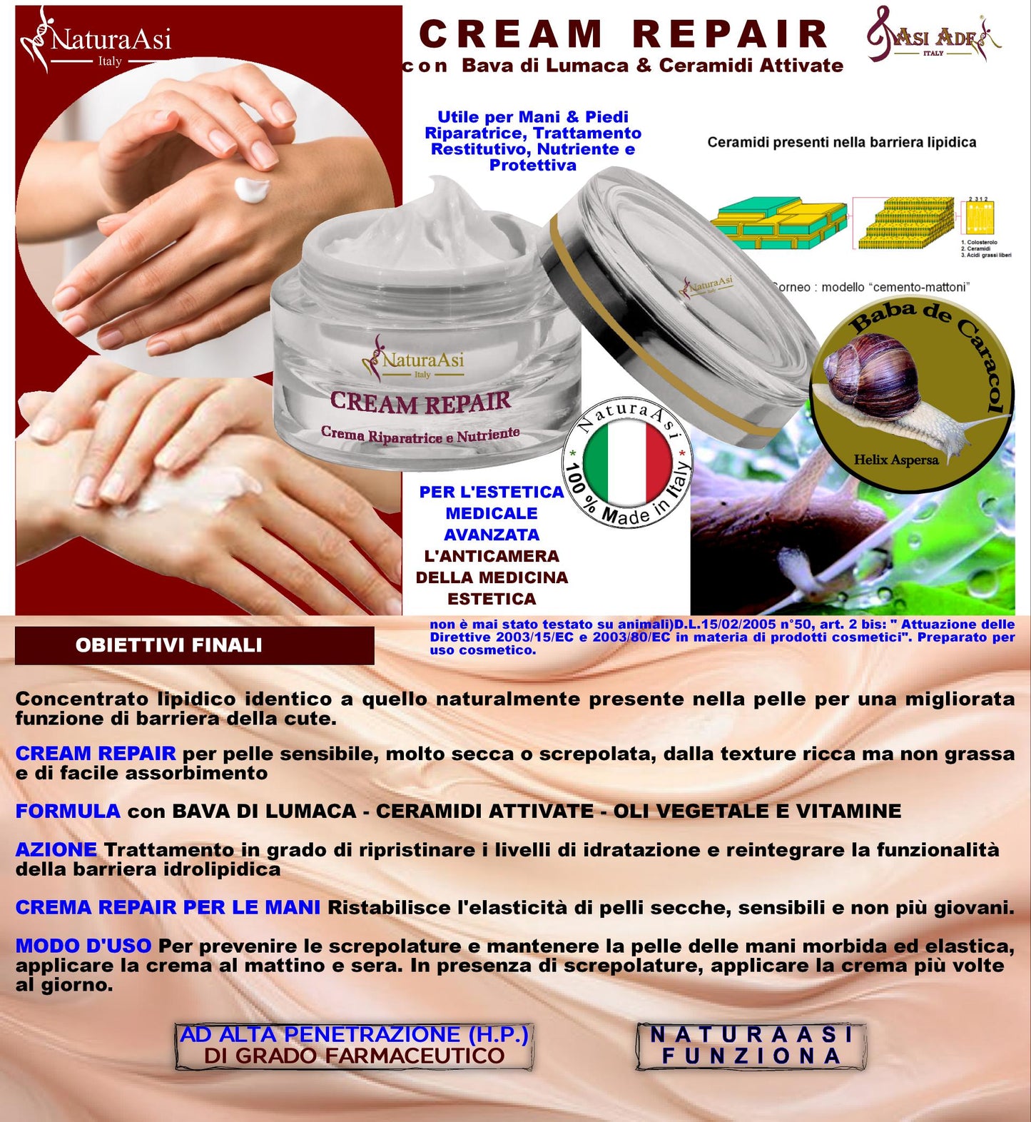 ASI CREAM REPAIR | NaturaAsi™  ml 50 emolliente, idratante, lenitive, Pelle ristrutturata, riparata e tonificata;-Contiene attivi in grado di stimolare la sintesi di collagene ed elastina nella matrice extracellulare.