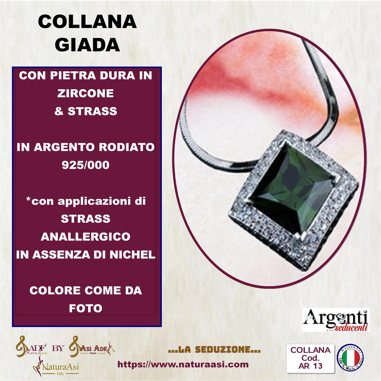 AR GIADA COLLANA  IN ARGENTO RODIATO 925/000 SEDUZIONE