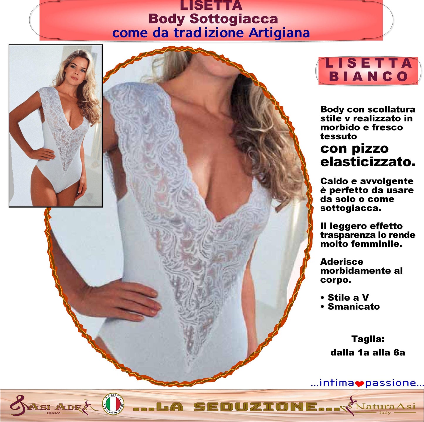 LISETTA BODY SOTTOGIACCA IN PIZZO ELASTICIZZATO ADERENTE SCOLLO A V