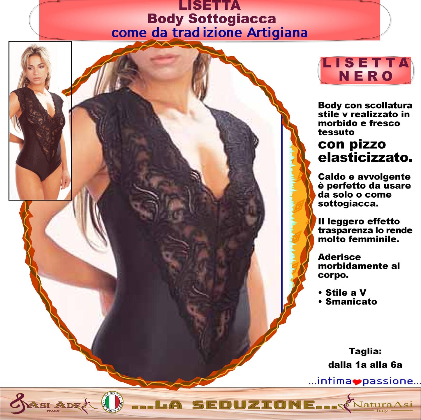 LISETTA BODY SOTTOGIACCA IN PIZZO ELASTICIZZATO ADERENTE SCOLLO A V