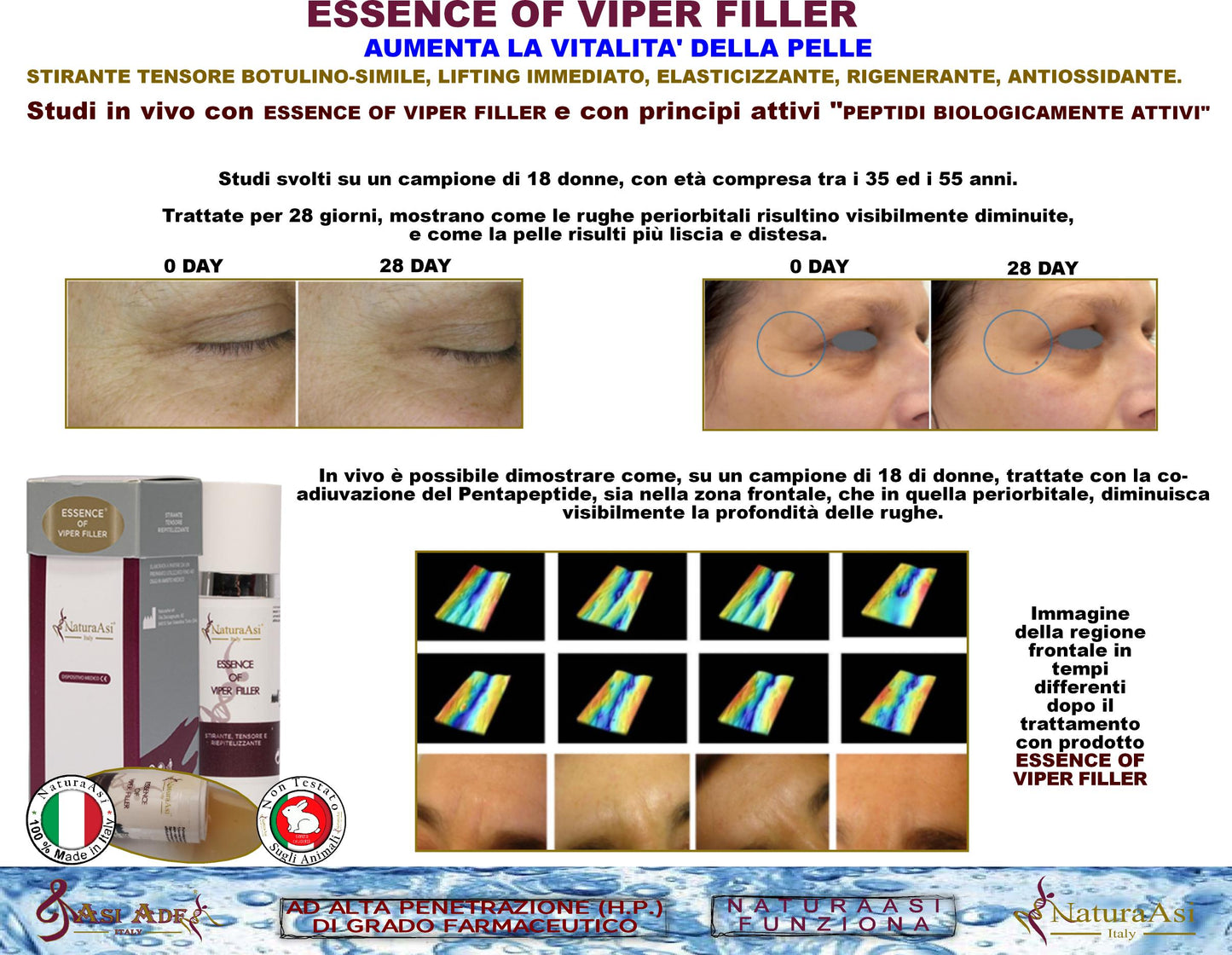 ESSENCE OF VIPER FILLER RIEPITELIZZANTE NaturaAsi™ 15ml -è stirante con effetto tensore;  -contrasta le rughe d'espressione;  -posticipa la comparsa delle rughe;  -stimola il rinnovamento cellulare cutaneo;-tonifica e compatta.