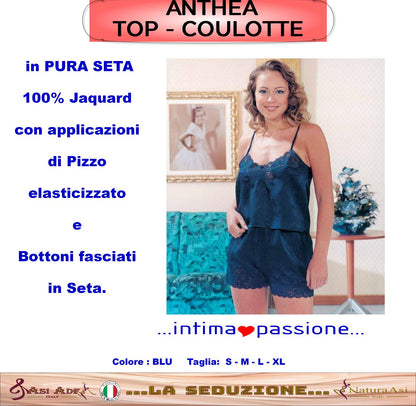 ANTHEA COMPLETO TOP E COULOTTE E CANOTTA CORTA PURA SETA 100%