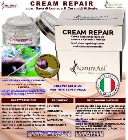 ASI CREAM REPAIR | NaturaAsi™  ml 50 emolliente, idratante, lenitive, Pelle ristrutturata, riparata e tonificata;-Contiene attivi in grado di stimolare la sintesi di collagene ed elastina nella matrice extracellulare.